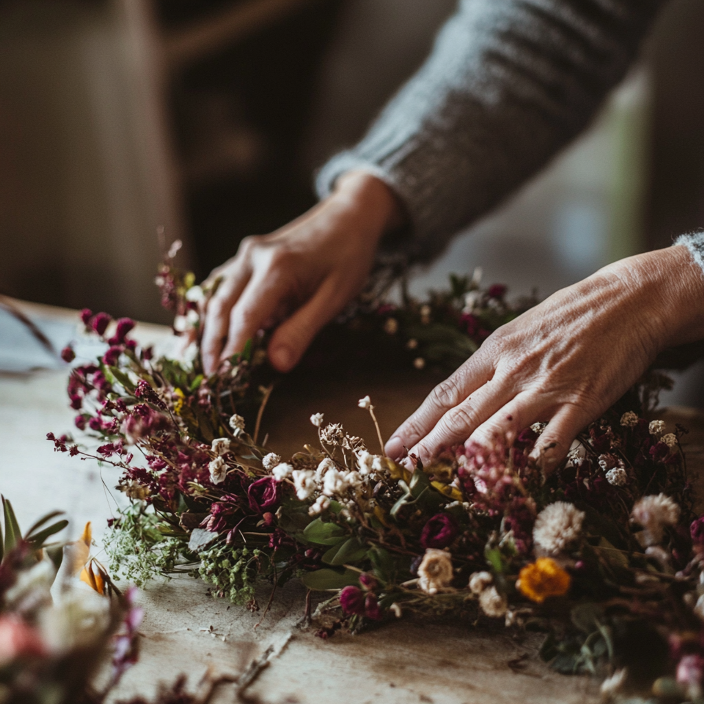 Artisan crafting a wreath